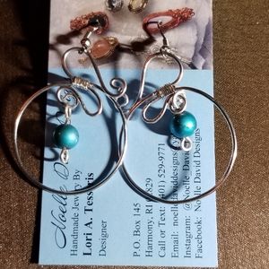 Wire wrapped turquoise bead hoop earrings